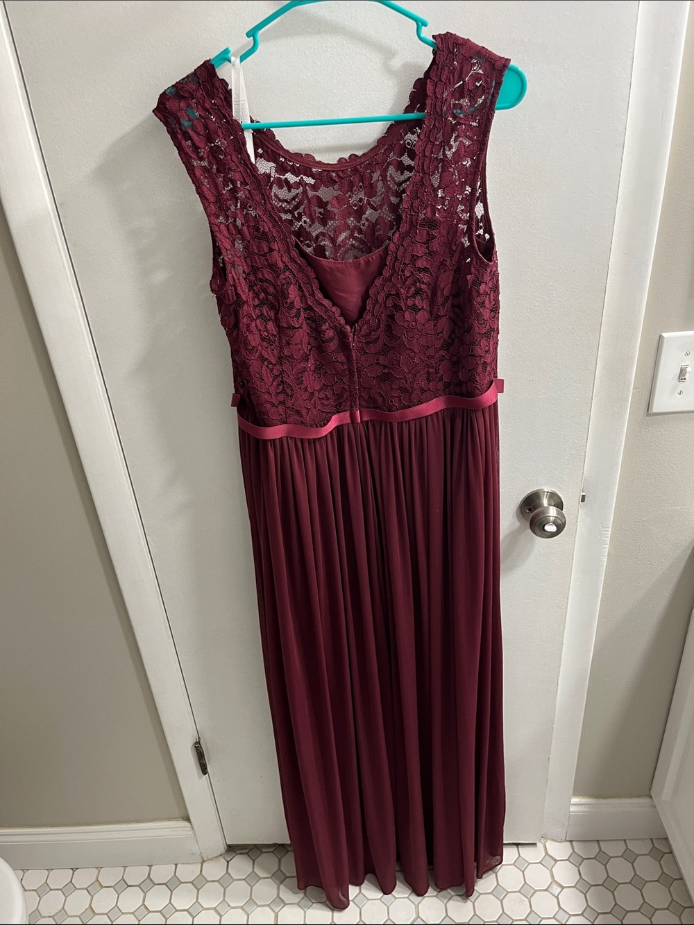 David's Bridal Burgundy Lace Bodice Maxi Dress - Picture 2 of 4